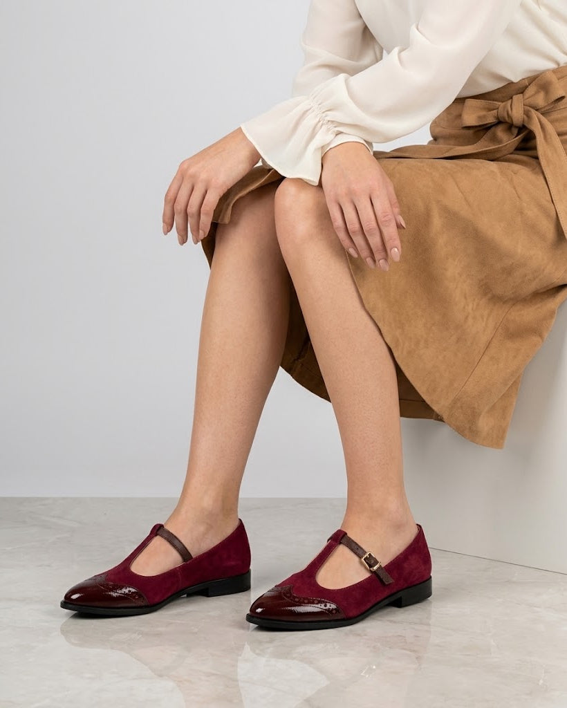 Mocassino Donna Bordeaux Scamosciato con Punta in Vernice Marrone - Art 505