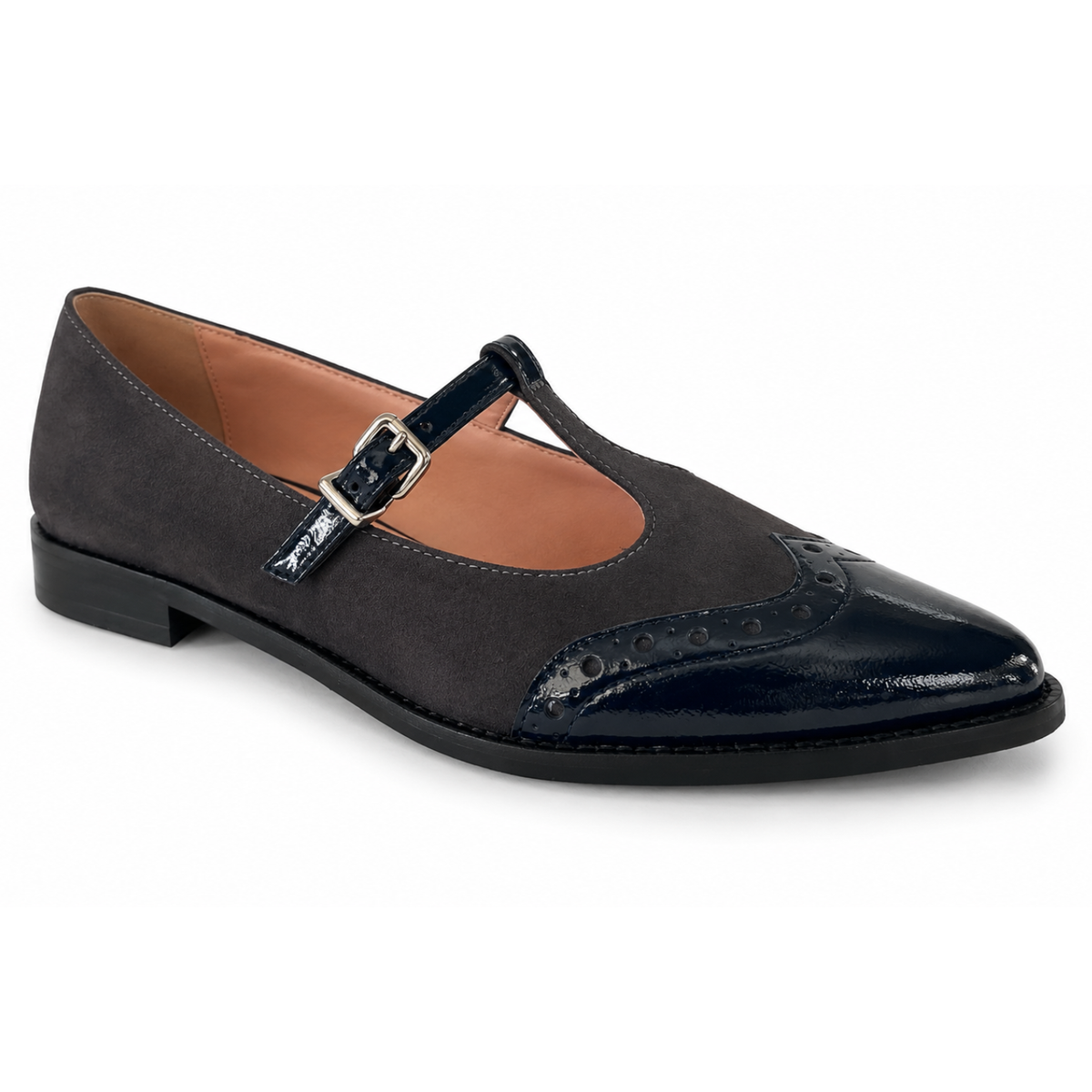 Mocassino Donna Grigio Scuro Scamosciato con Punta in Vernice Blu - Art 505