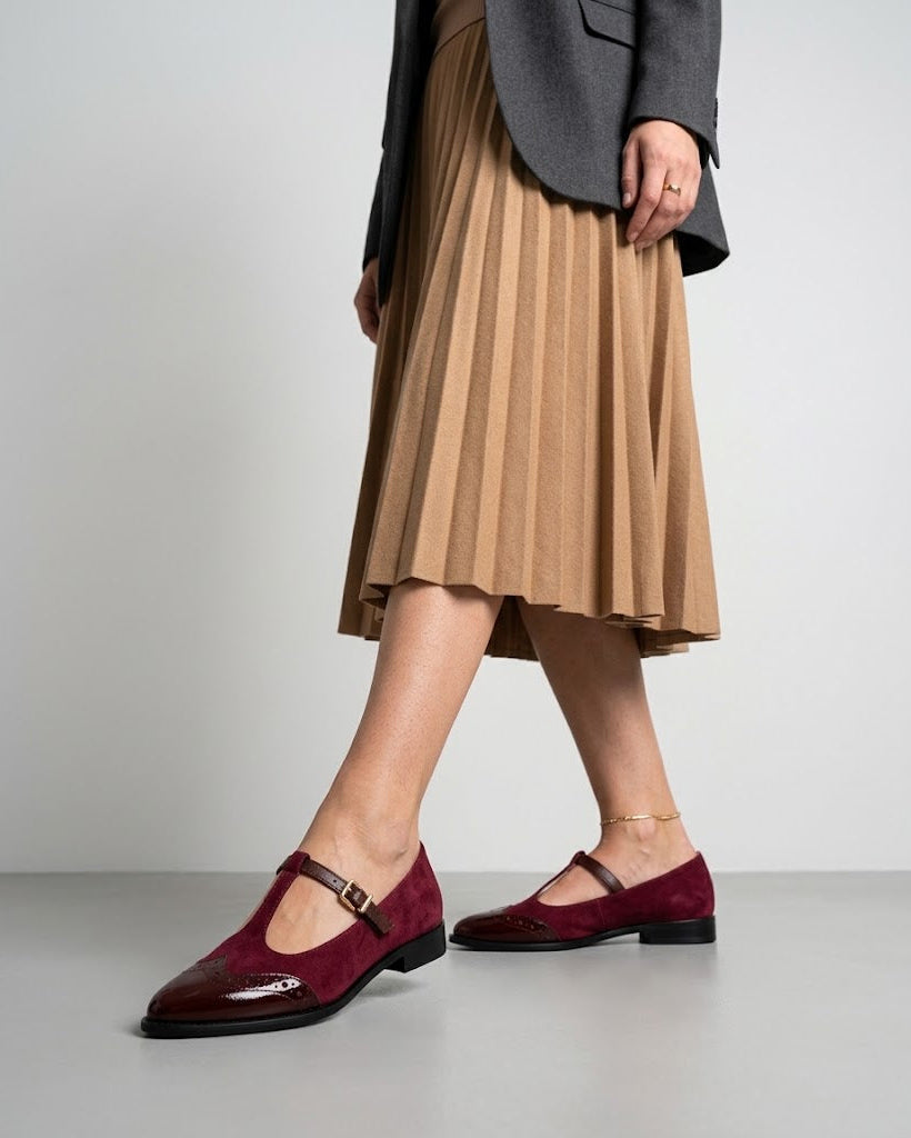 Mocassino Donna Bordeaux Scamosciato con Punta in Vernice Marrone - Art 505
